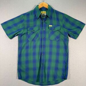 Dixxon Tahoe Pearl Snap Shirt Mens Small‎ Green Blue Flap Pocket Outdoor Comfort
